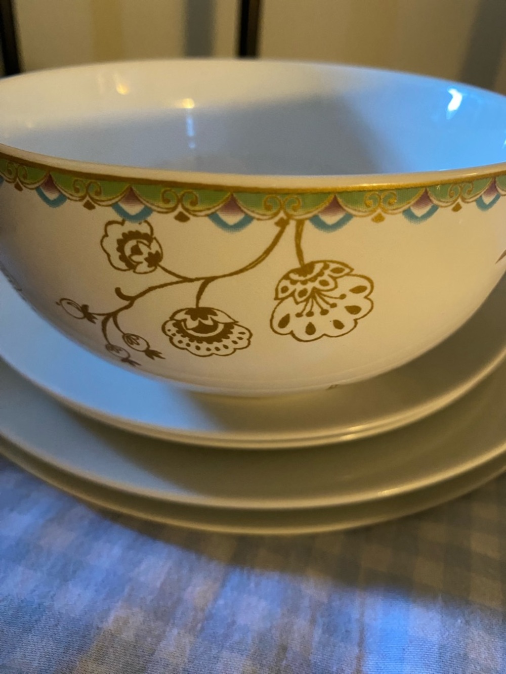 222 Fifth Peacock Garden Soup Cereal Bowls Fine China Porcelain Gold Trim x 2 - Picture 14 of 16